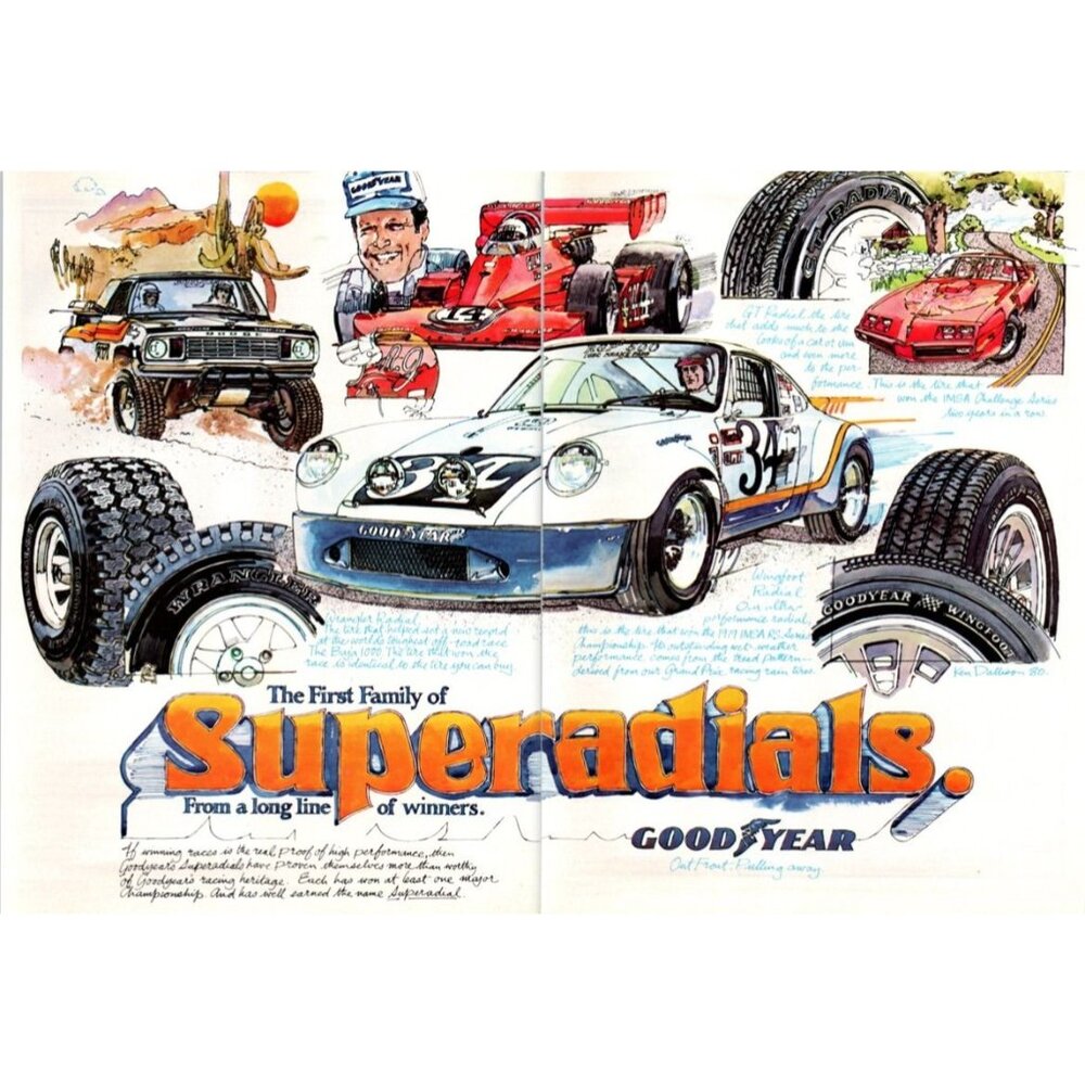1980 Goodyear Tires Superradials Porsche 911 2 Page Vintage Print Ad Wall Art